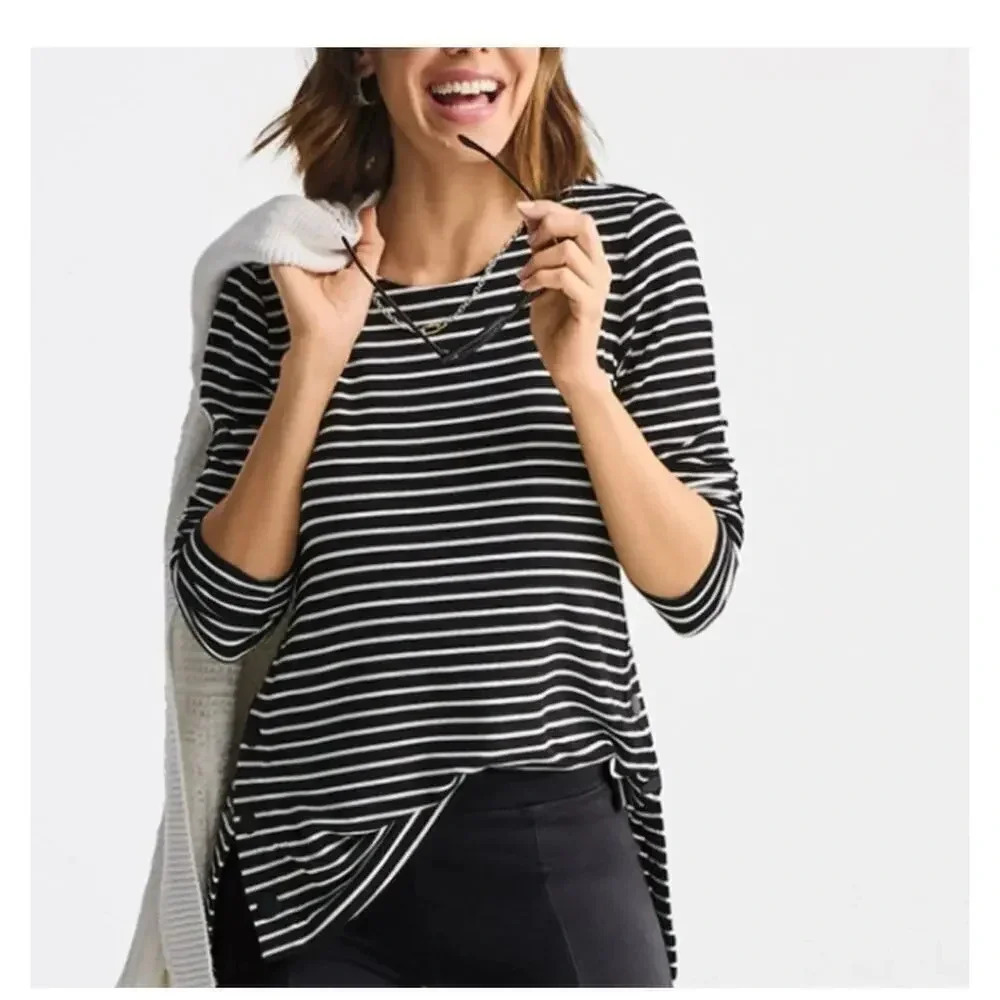 Cabi Women's Black & White Stripe NWT Side Snap 6332 Size M